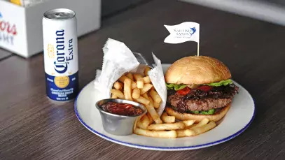 A Sailfish Sands burger with a side of fries