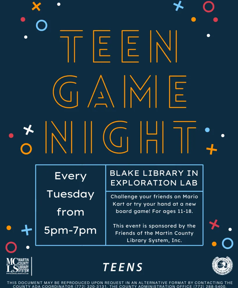Teen Game Night: At the Blake library in the exploration lab. Every Tuesday from 5pm-7pm.  