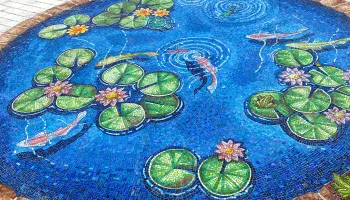 Image of mosaic lily pond at The Mansion at Tuckahoe in Jensen Beach, FL.