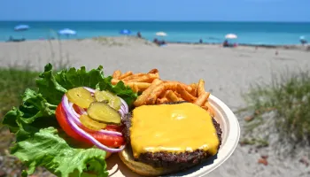 Cheeseburger with a side of fries at Jensen Beach