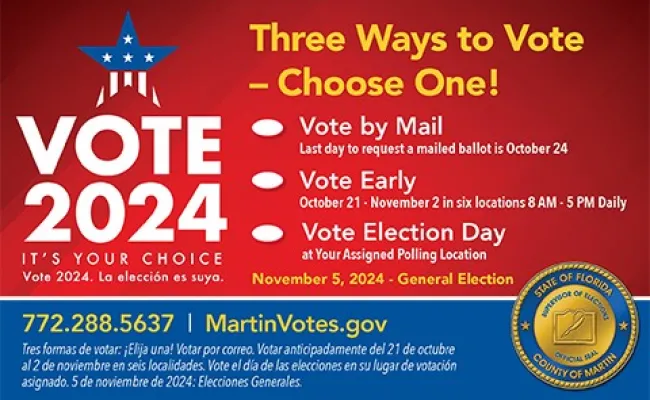 Vote 2024: Three ways to vote - choose one! Vote by mail, Vote early, vote on election day!