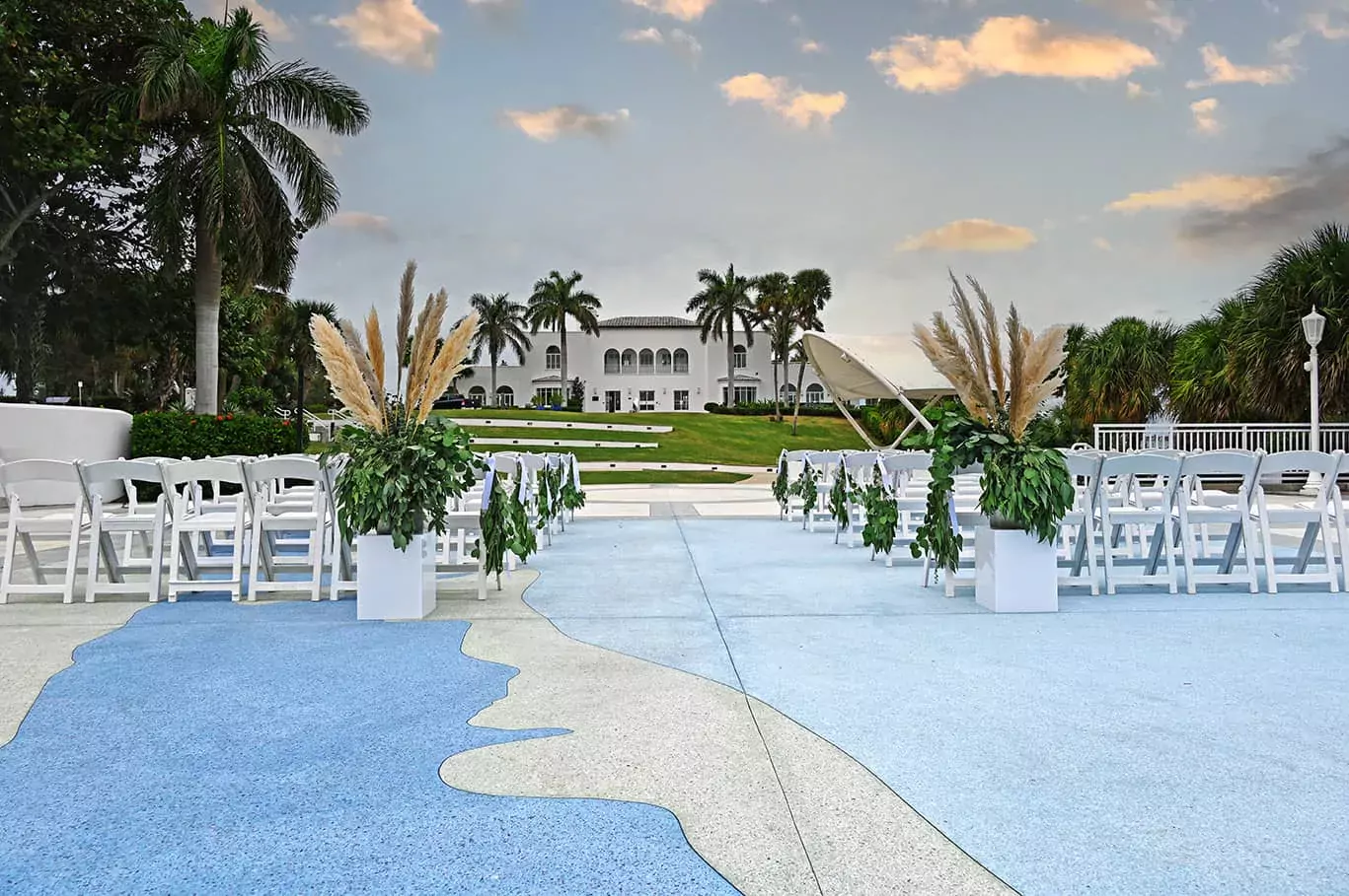 Image of a wedding ceremony setup at the Mansion at Tuckahoe in Jensen Beach, FL. 