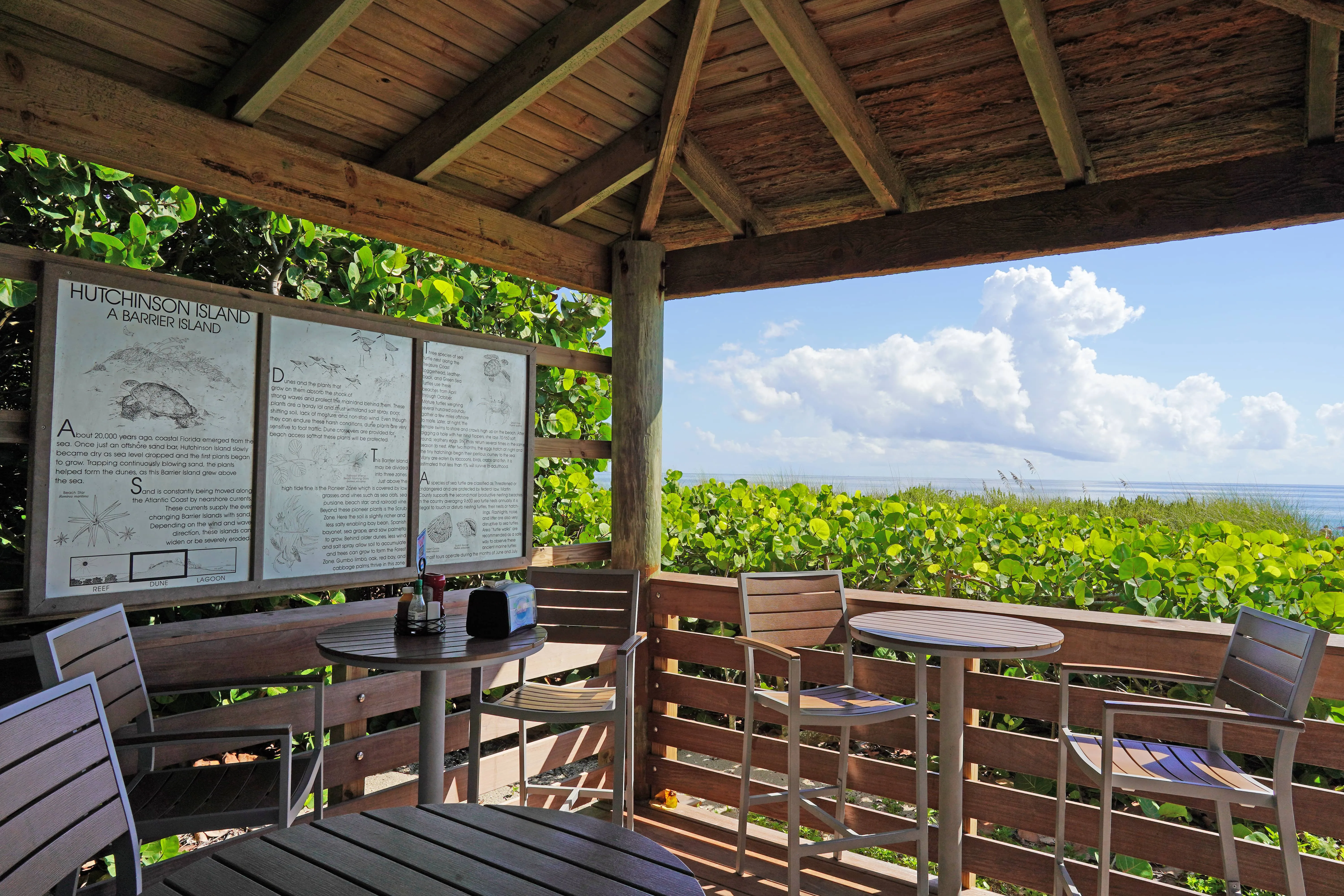 Seating inside of Seaside Café overlooking Stuart Beach