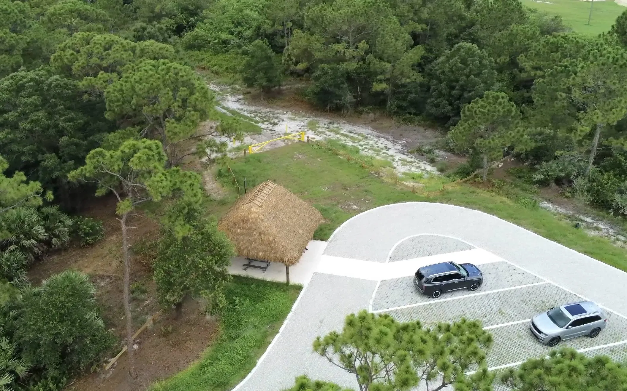 The entrance and parking area at Hawks Hammock Preserve